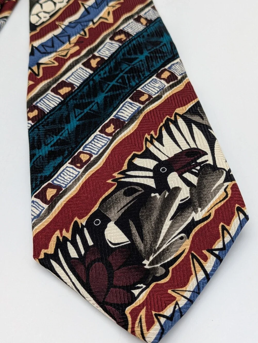 Vintage X'Andrini Red Blue Turtle Bird Star Silk Tie
